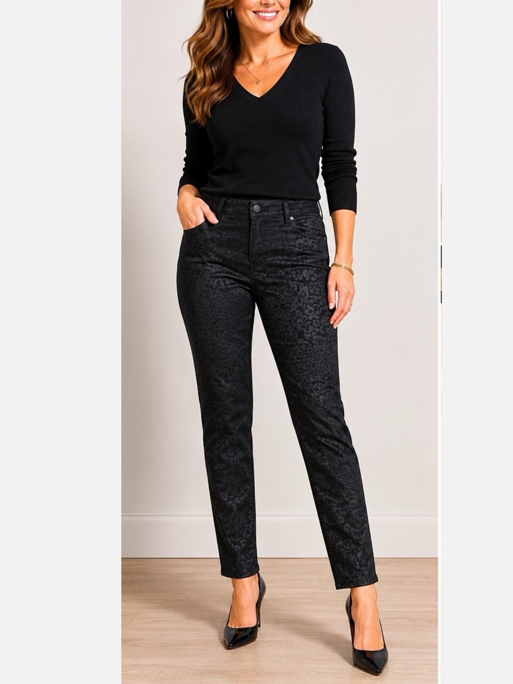Ann Taylor Black Tonal Animal Print Modern Fit Slim Leg Trouser Pants 12 Pet NWT